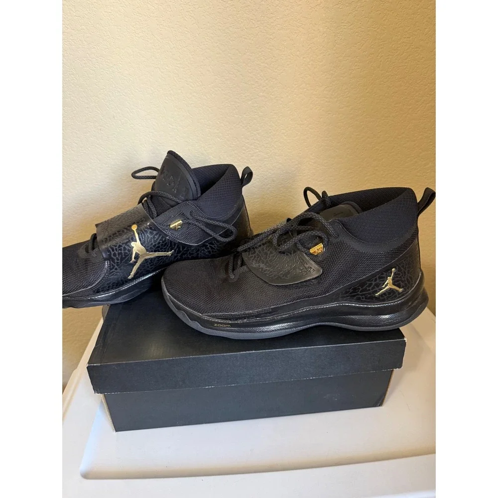 Jordan Super Fly 5 PO Black Metallic Gold Basketball Shoes Mens 11